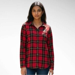 LL Bean Relaxed Fit 100% Cotton Scotch Plaid Flannel Long-Sleeve Shirt